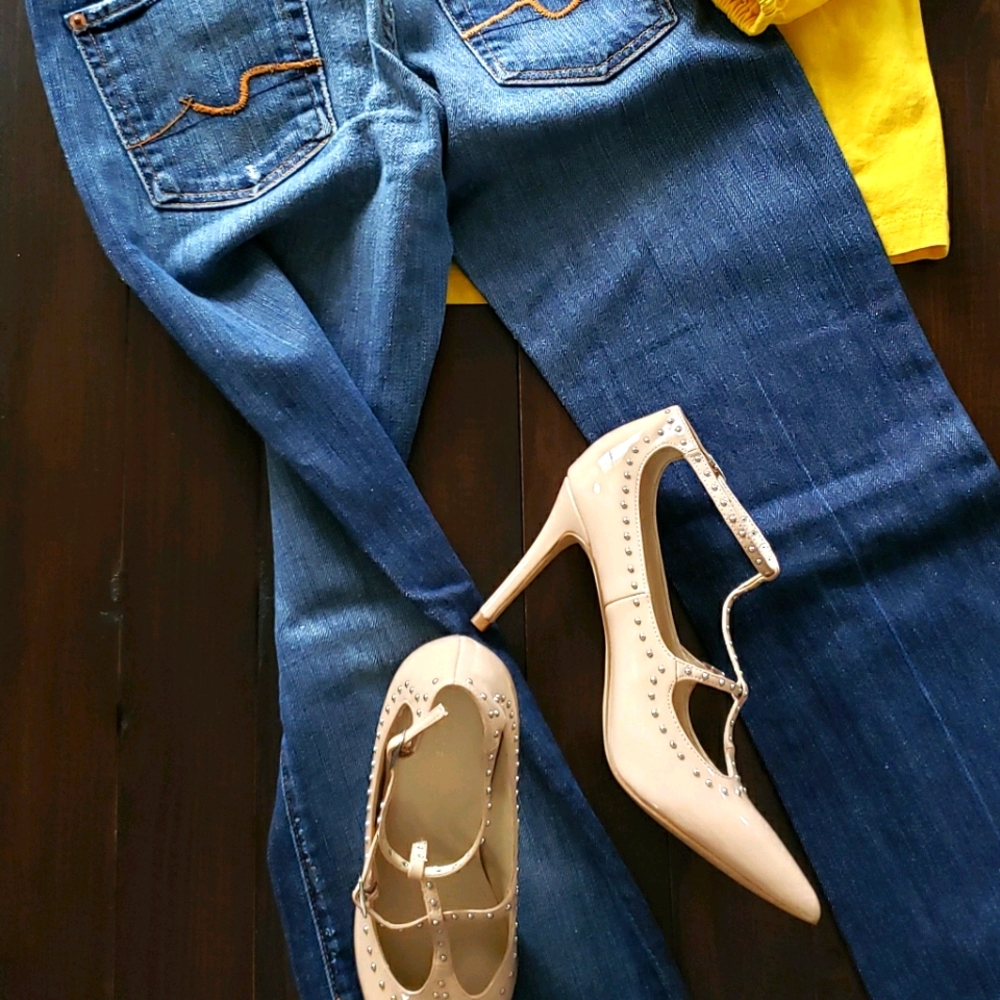 NEW: Nude Patent Studded Pumps